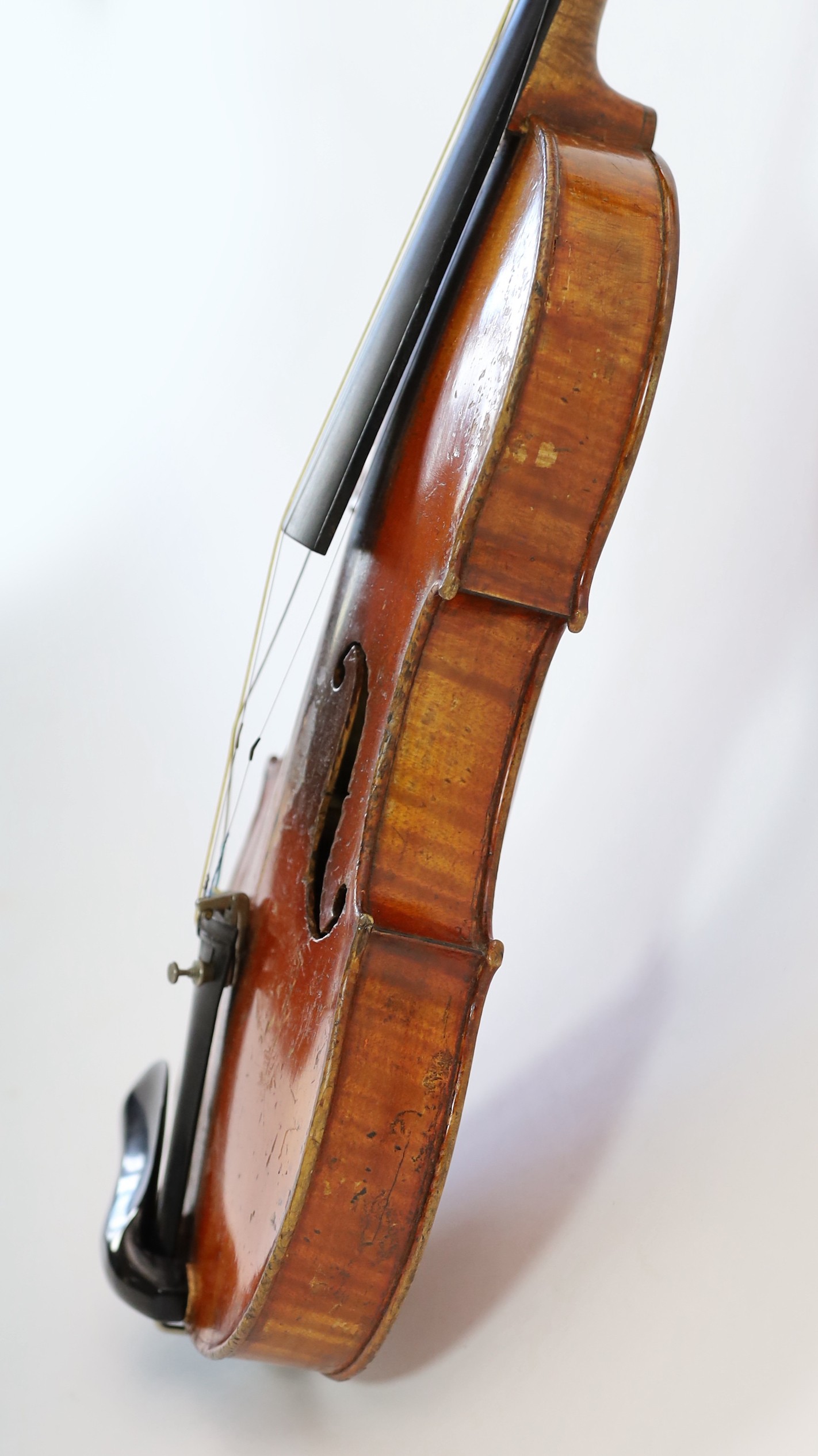 A 19th century French Grandjon school violin, labelled Joseph Guarnerins fecit Cremonae anno 1719 IHS, length of back 35.5 cm (14in.), cased